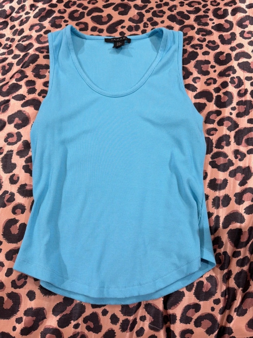 Tahari Light Blue Ribbed Scoop Neck Tank